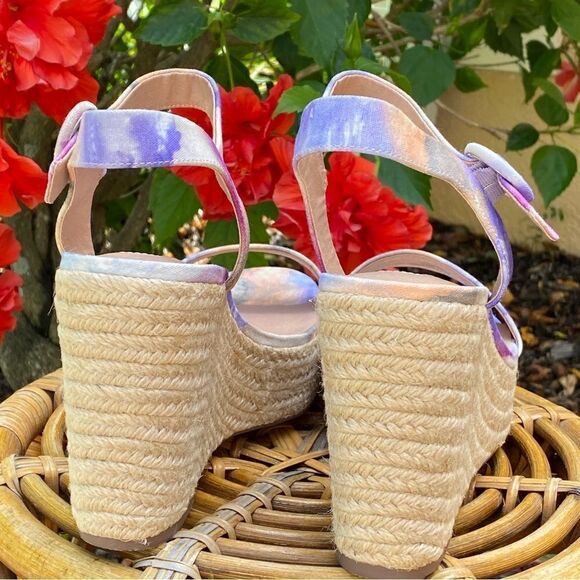 NEW CHELSEA & VIOLET CV-HENNA OPEN TOE ANKLE STRAP TIE-DYE WEDGES 9.5 - Picture 14 of 16